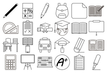 Hoja de iconos útiles escolares, aprendizaje y educación