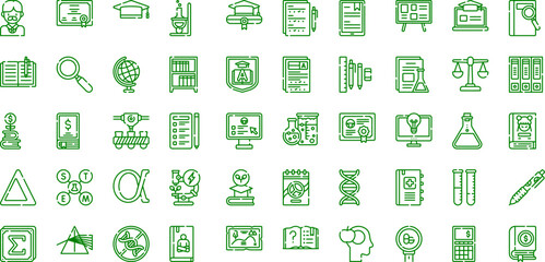 Collection of education and science themed icons including books graduation caps and lab equipment items vector pictograms, vector icons set, vector icon, vector illustration on transparent background