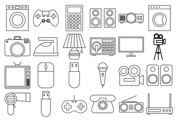 Hoja de iconos de dispositivos electrónicos y tecnología doméstica