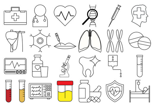 Hoja de iconos de medicina, diagn&oacute;stico y cuidado de la salud