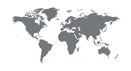 Naklejka premium World Map, gray with white outline, isolated on white or transparent background. PNG