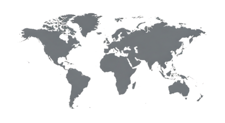 World Map, gray with white outline, isolated on white or transparent background. PNG