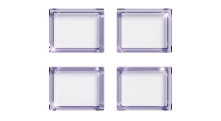 Square Frames, four translucent purple bordered with white interiors, isolated on white or transparent background. PNG