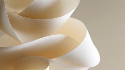 Abstract swirling shapes of soft paper create a mesmerizing loop, showcasing elegant curves and textures, evoking a sense of fluidity and artistic expression in design