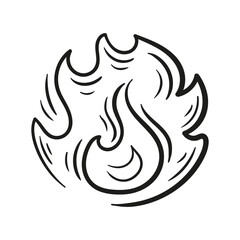Energetic sketch-style flames, smoothly flowing lines, dynamic flame cones, and minimalist graphics for a bright accent.