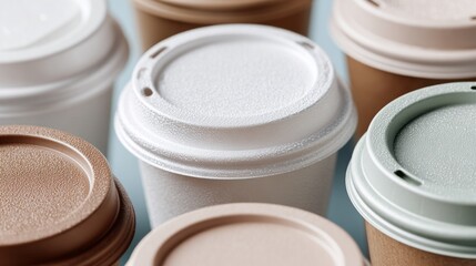 Coffee cup lids arranged in a premium loop, showcasing various textures and colors, creating an inviting atmosphere for beverage presentation and branding opportunities