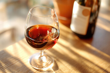 Glass of rose wine in sunlight