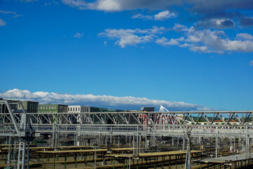 Oslo Modern Railway Infrastructure Construction Urban Cityscape Blue Sky Transportation Network Engineering Train Tracks Development