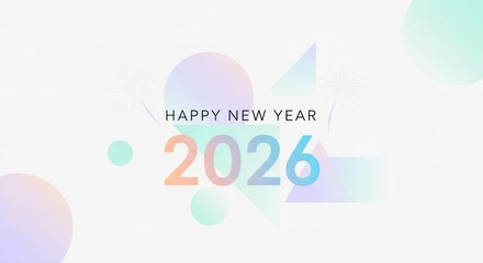 Celebrate a vibrant Happy New Year 2026 with modern geometric design elements and pastel hues perfect for greetings, banners, and festive promotions