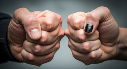 Parent and teenager fists pressing, symbolizing generational conflict and evolving relationships. Mutual understanding, care, and family bond challenges.