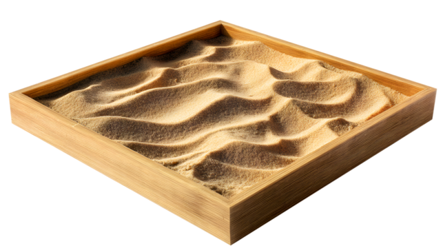 Zen Garden Sand Tray With Ripples wood isolated on a transparent background