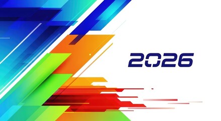 Dynamic 2026 graphic with vibrant colors for a modern, energetic feel, perfect for announcements, presentations, or branding materials seeking a forward-looking design