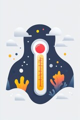 Flat Vector Thermometer Icon on Grey Background, Ai generated