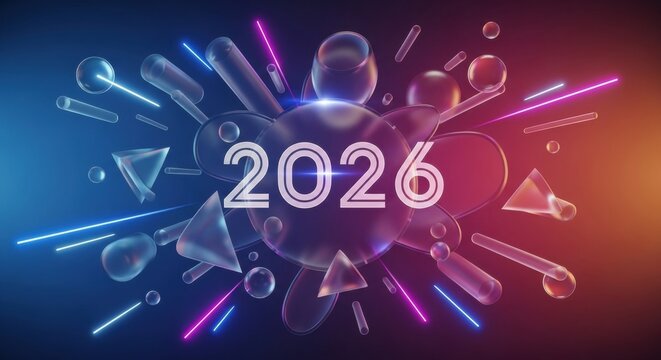 Celebrate 2026 with a stunning futuristic design, perfect for New Year's promotions, tech innovations, and forward-thinking campaigns for a vibrant future