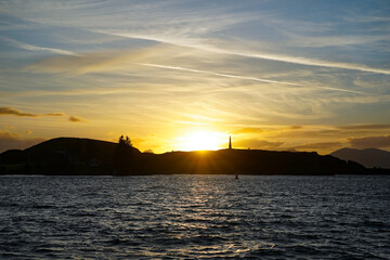 View over Kerrera island from Oban during sunset	