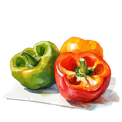 Beautiful bell pepper painting design set Hand-painted style, vectorized, vector set available in EPS, Simple Hand-painted watercolor style