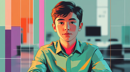 Young professional looking confident in modern creative office, ready for success and new opportunities