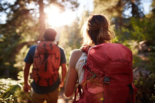 Exploring a hidden forest trail with friends in the warm afternoon light - Powered by Adobe