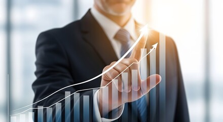 Businessman analyzing financial growth chart with digital interface