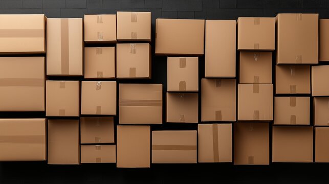 Many cardboard boxes stacked together in a warehouse ready for shipment
