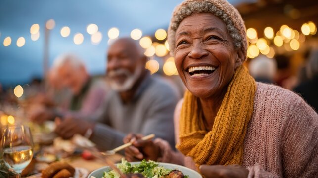 Joyful outdoor dinner party with friends - Powered by Adobe