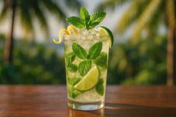 mojito cocktail on wooden table