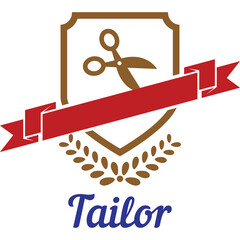 Tailor Emblem With Scissors And Laurel Wreath On Transparent Background Featuring Red Ribbon And...