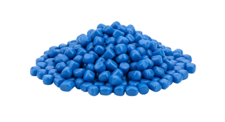 Candy Pebbles, pile of smooth glossy blue with reflections, isolated on white or transparent background. PNG