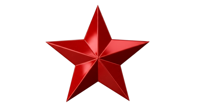 Five Pointed Star, shiny red with geometric facets, isolated on white or transparent background. PNG - Powered by Adobe