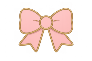 Pink bow with golden frame on transparent background