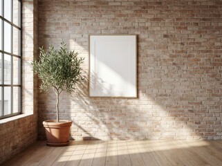 Vertical Poster Frame Mockup in Bright Minimal Loft Interior