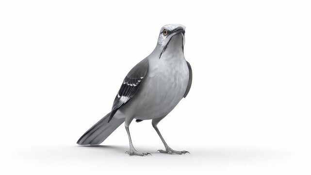 Mockingbird Posing Gracefully on a White Background.