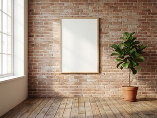 Vertical Poster Frame Mockup in Bright Minimal Loft Interior