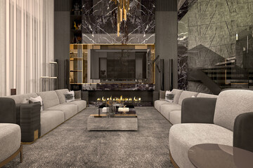 3d render modern home interior living room