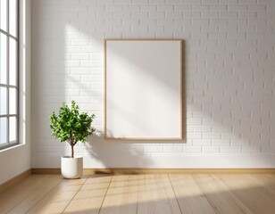 Vertical Poster Frame Mockup in Bright Minimal Loft Interior