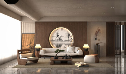 3d render modern home interior living room