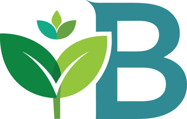 Logo featuring green leaves and the letter b on a white background