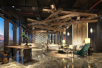 3d render cafe shop restaurant interior