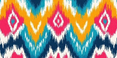 Seamless abstract background pattern with repeating zigzag and diamond motifs in vibrant colors