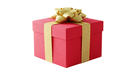 A red gift box with a gold ribbon and bow on a black background shot background transparent