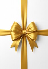 Fototapeta premium Elegant golden ribbon and bow on a white background, perfect for gifts