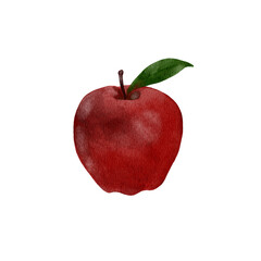 Digital illustration of a red apple with realistic details and no background, isolated on transparent PNG-style backdrop. Fresh fruit artwork suitable for food designs, packaging, branding, and health