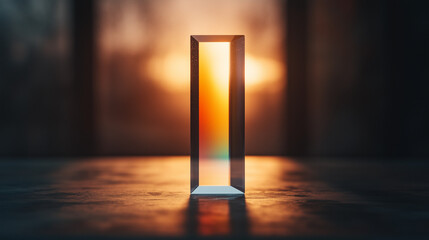 Glass prism creating rainbow colors in sunlight for Newton Day  