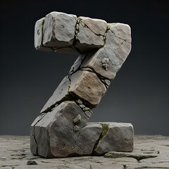 Stone Block Letter Z Detailed Rough Texture Rocky Surface Alphabet