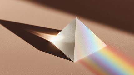 Prism casting rainbow on surface with soft shadows concept of Newton Day  