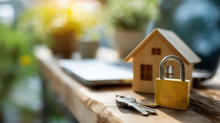 Property concept business dwelling protection and safeguarding defocused virtual screen background purchasing selling residences online insurance real estate visualization