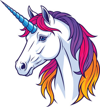 Colorful unicorn head drawing vector illustration fantasy creature eps silhouette