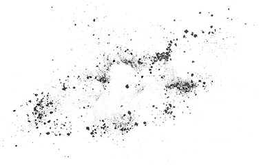 Fototapeta premium Black coal pieces, broken chunks isolated on a white background, top view. Black coal dust, gunpowder.