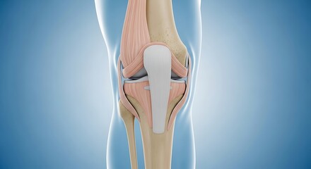 Human Knee Joint Anatomy. Detailed 3D Medical Illustration of Bones, Muscles, Ligaments, Tendons, and Cartilage