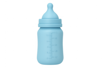 Blue baby feeding bottle with measured marking